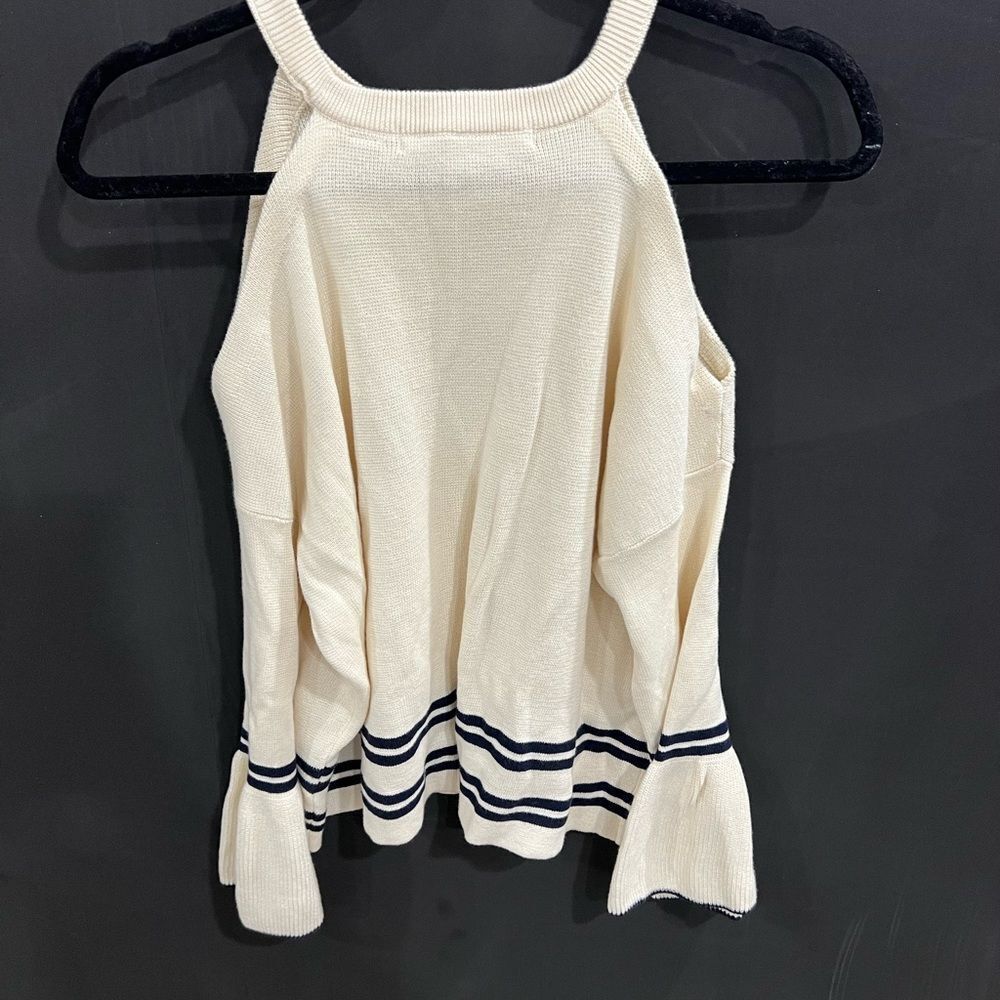 EUC Anthro knitted and knotted off the shoulder sweater with bell sleeves S